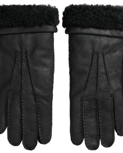 Dolce & Gabbana Black Leather Fur Short Hands Mitten Men Gloves