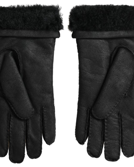 Dolce & Gabbana Black Leather Fur Short Hands Mitten Men Gloves