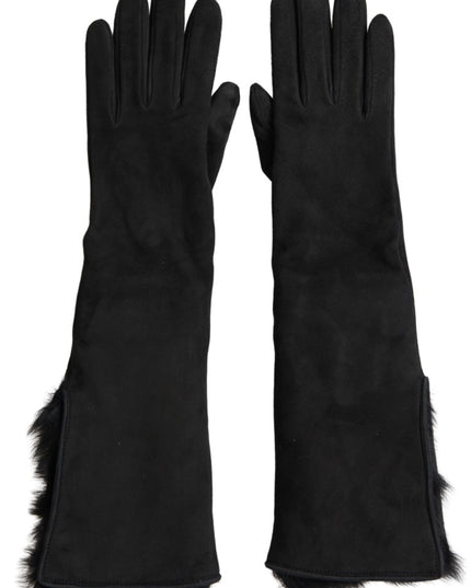 Dolce & Gabbana Black Leather Fur Elbow Length Gloves