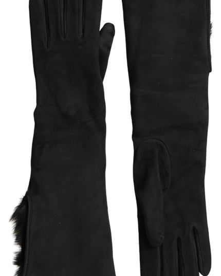 Dolce & Gabbana Black Leather Fur Elbow Length Gloves