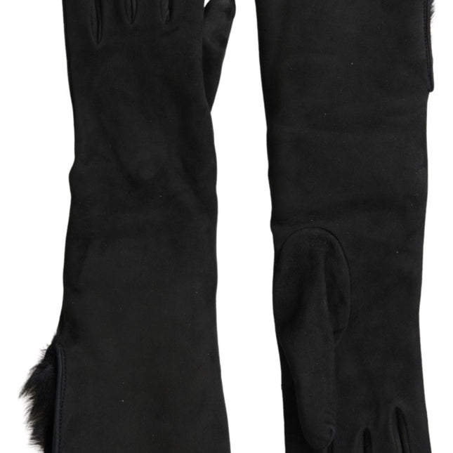 Dolce & Gabbana Black Leather Fur Elbow Length Gloves