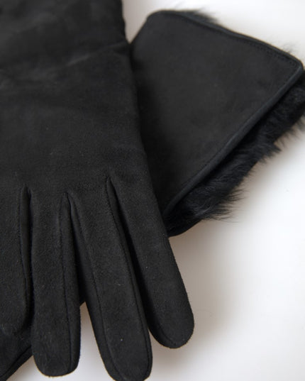 Dolce & Gabbana Black Leather Fur Elbow Length Gloves