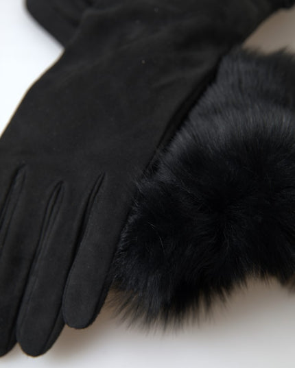 Dolce & Gabbana Black Leather Fur Elbow Length Gloves