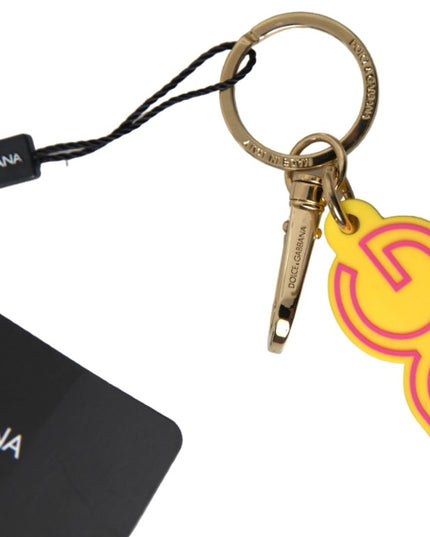 Dolce & Gabbana Yellow Rubber DG Logo Gold Brass Metal Keyring Keychain