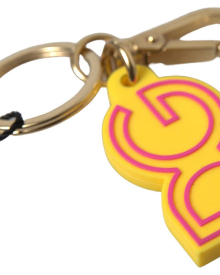Dolce & Gabbana Yellow Rubber DG Logo Gold Brass Metal Keyring Keychain