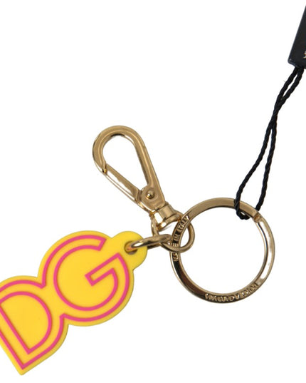 Dolce & Gabbana Yellow Rubber DG Logo Gold Brass Metal Keyring Keychain