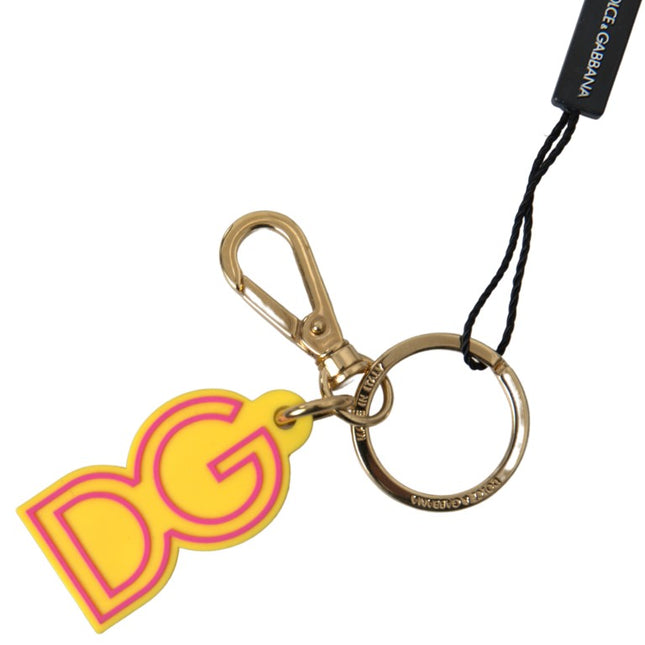 Dolce & Gabbana Yellow Rubber DG Logo Gold Brass Metal Keyring Keychain