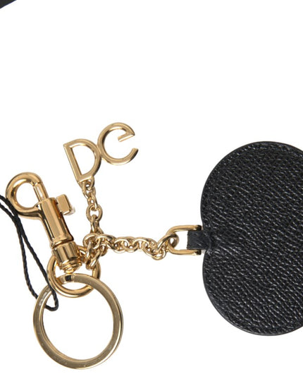 Dolce & Gabbana Black Fuchsia Heart Leather Gold Metal Keyring Keychain