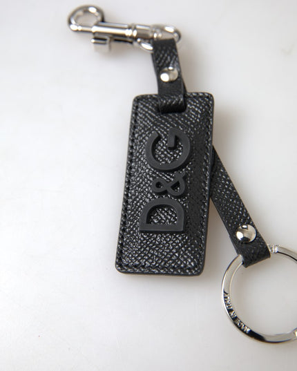 Dolce & Gabbana Black DG Logo Leather Silver Metal Keychain