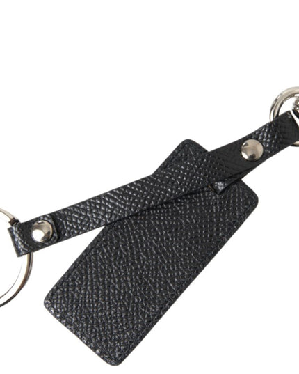 Dolce & Gabbana Black DG Logo Leather Silver Metal Keychain