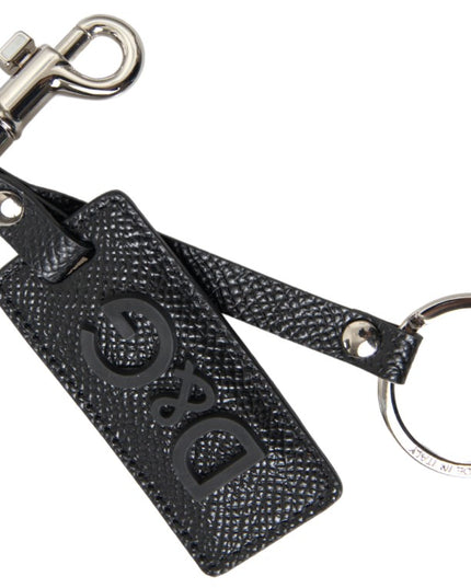 Dolce & Gabbana Black DG Logo Leather Silver Metal Keychain