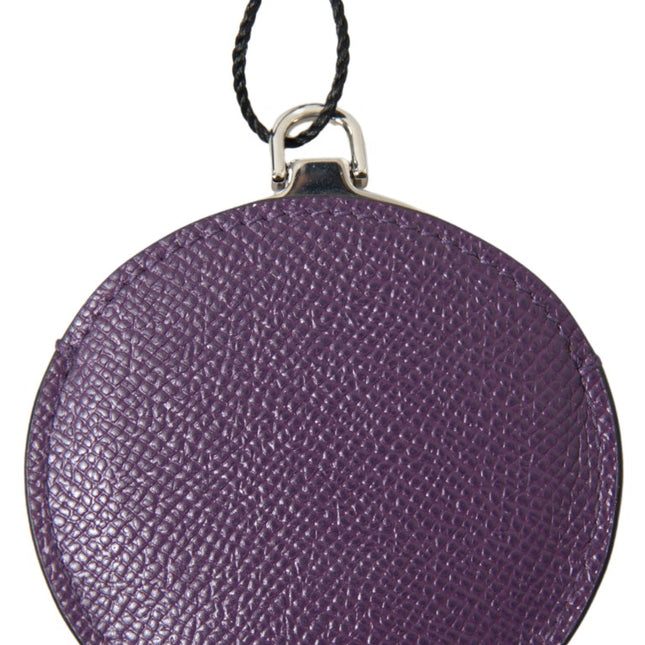 Dolce & Gabbana Purple Calfskin Leather Round Hand Mirror Holder
