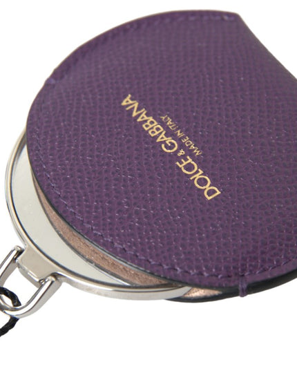 Dolce & Gabbana Purple Calfskin Leather Round Hand Mirror Holder