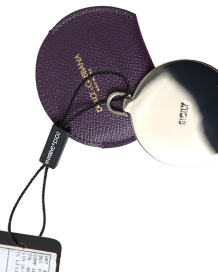 Dolce & Gabbana Purple Calfskin Leather Round Hand Mirror Holder