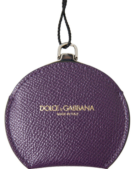 Dolce & Gabbana Purple Calfskin Leather Round Hand Mirror Holder
