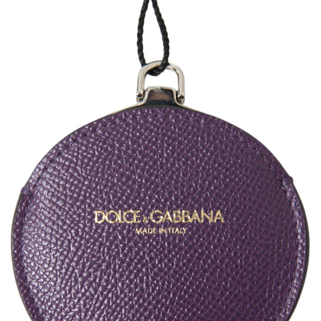 Dolce & Gabbana Purple Calfskin Leather Round Hand Mirror Holder