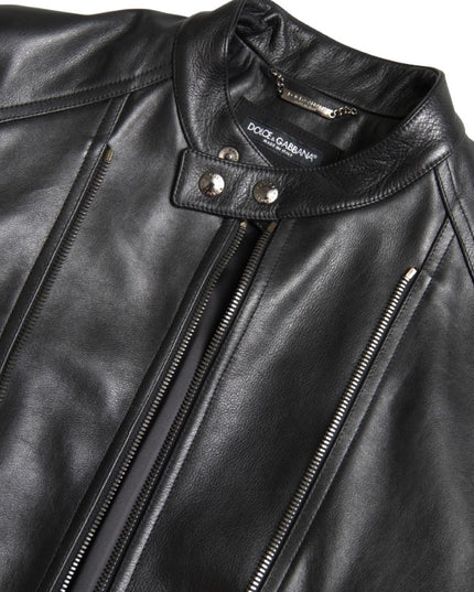 Dolce & Gabbana Black Leather Zipper Coat Men Jacket