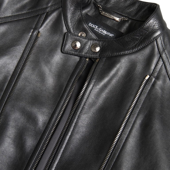 Dolce & Gabbana Black Leather Zipper Coat Men Jacket