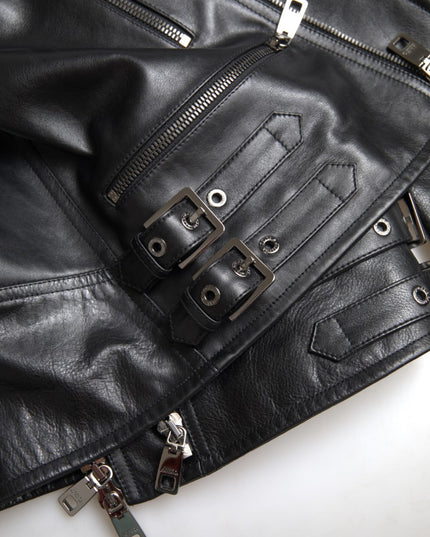 Dolce & Gabbana Black Leather Zipper Coat Men Jacket