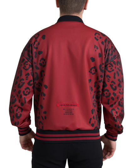 Dolce & Gabbana Red Leopard Polyester Bomber Full Zip  Jacket