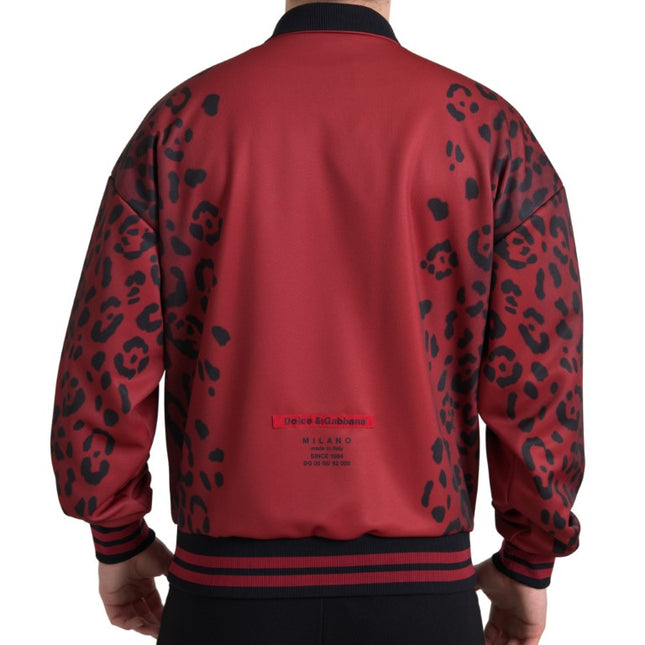 Dolce & Gabbana Red Leopard Polyester Bomber Full Zip  Jacket