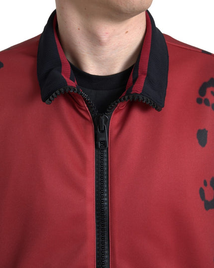 Dolce & Gabbana Red Leopard Polyester Bomber Full Zip  Jacket