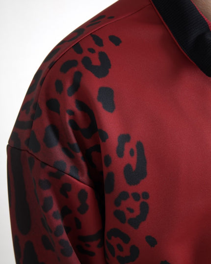 Dolce & Gabbana Red Leopard Polyester Bomber Full Zip  Jacket