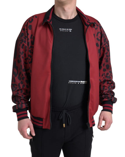 Dolce & Gabbana Red Leopard Polyester Bomber Full Zip  Jacket