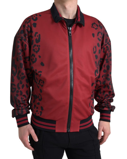 Dolce & Gabbana Red Leopard Polyester Bomber Full Zip  Jacket