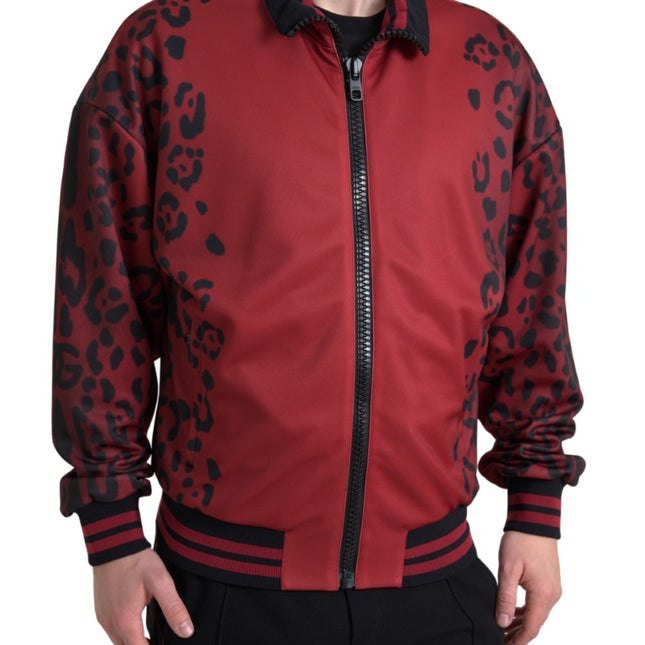 Dolce & Gabbana Red Leopard Polyester Bomber Full Zip  Jacket