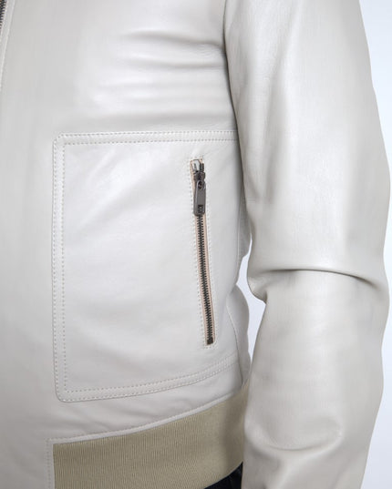 Dolce & Gabbana Cream Leather Bomber Blouson Full Zip Jacket