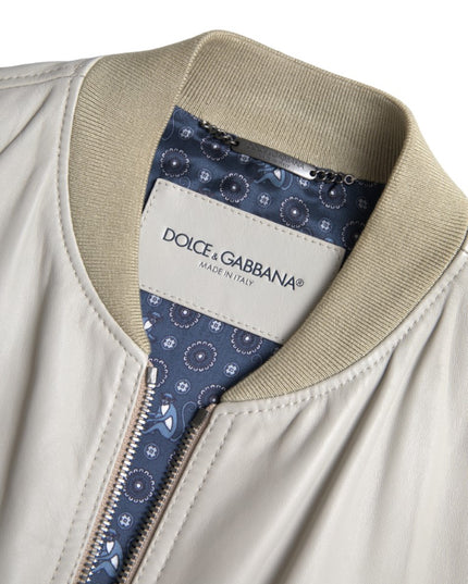 Dolce & Gabbana Cream Leather Bomber Blouson Full Zip Jacket