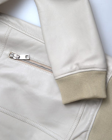 Dolce & Gabbana Cream Leather Bomber Blouson Full Zip Jacket