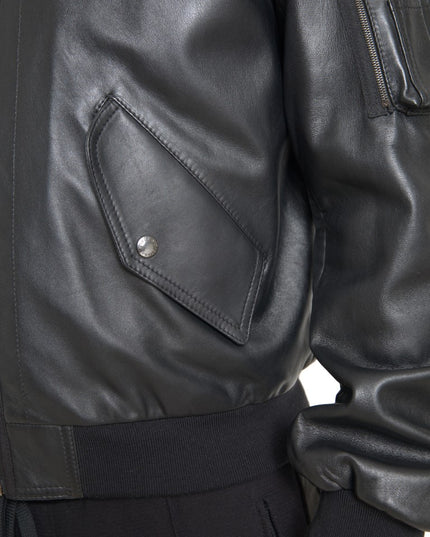 Dolce & Gabbana Black Leather Blouson Full Zip Bomber Jacket