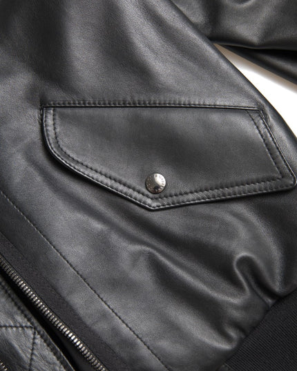 Dolce & Gabbana Black Leather Blouson Full Zip Bomber Jacket