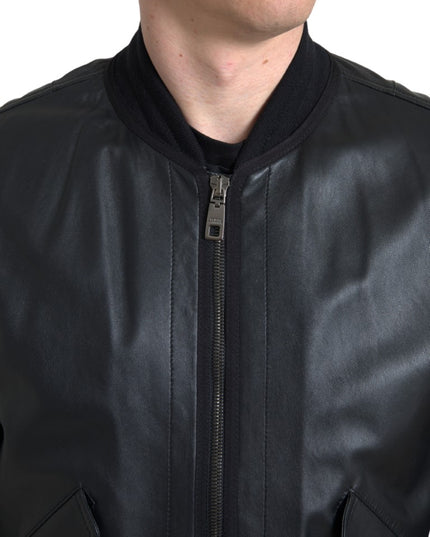 Dolce & Gabbana Black Leather Blouson Full Zip Bomber Jacket