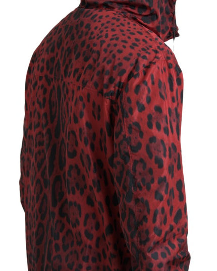 Dolce & Gabbana Red Leopard Hooded Bomber Full Zip Jacket