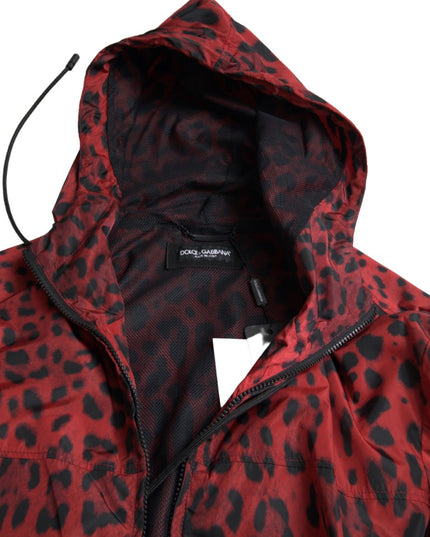 Dolce & Gabbana Red Leopard Hooded Bomber Full Zip Jacket