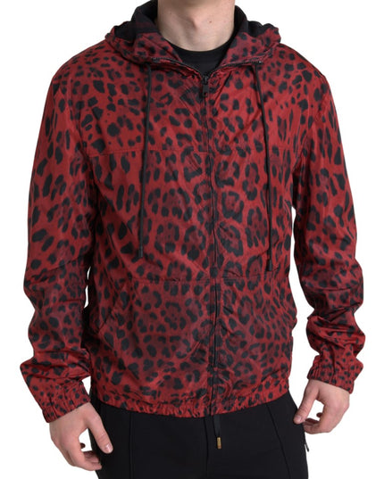 Dolce & Gabbana Red Leopard Hooded Bomber Full Zip Jacket