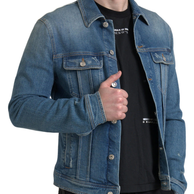 Dolce & Gabbana Blue Washed Cotton Stretch Denim Men Jacket