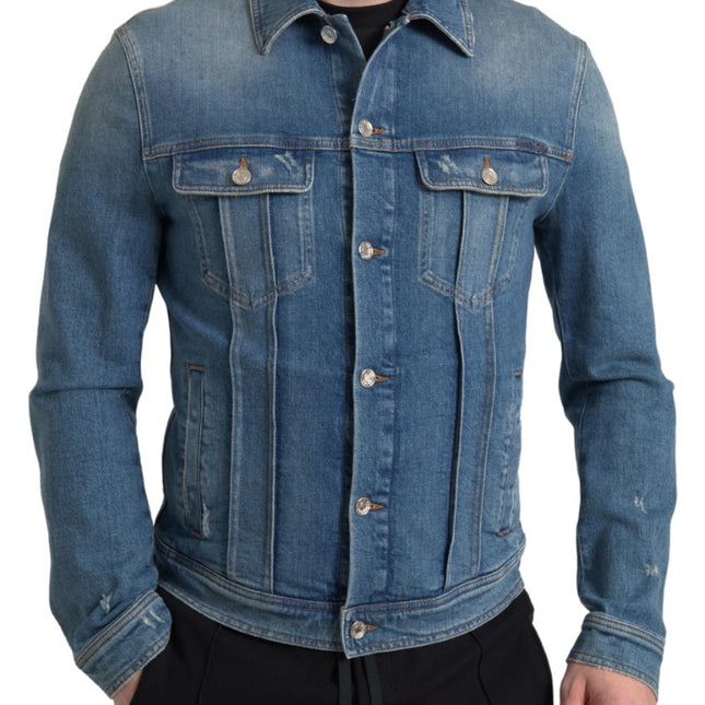 Dolce & Gabbana Blue Washed Cotton Stretch Denim Men Jacket