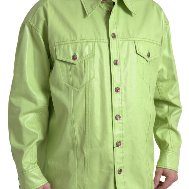 Dolce & Gabbana Green Cotton Collared Button Down Shirt