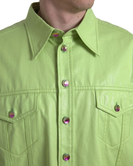 Dolce & Gabbana Green Cotton Collared Button Down Shirt