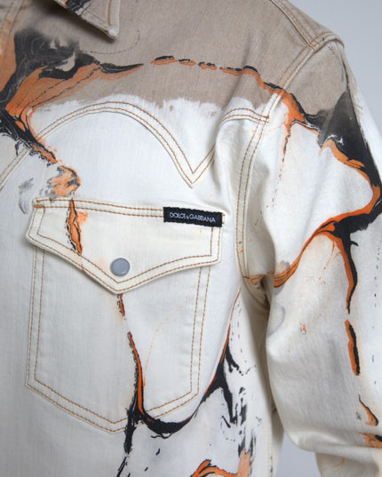 Dolce & Gabbana Multicolor Cotton Collared Denim Shirt
