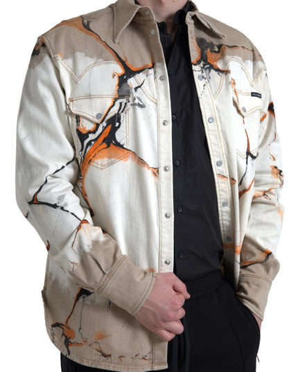 Dolce & Gabbana Multicolor Cotton Collared Denim Shirt