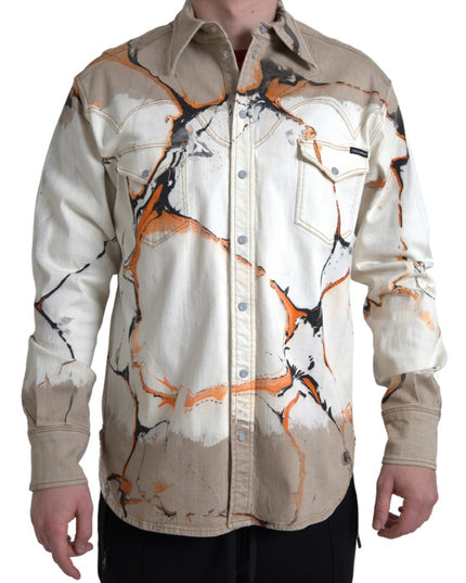 Dolce & Gabbana Multicolor Cotton Collared Denim Shirt