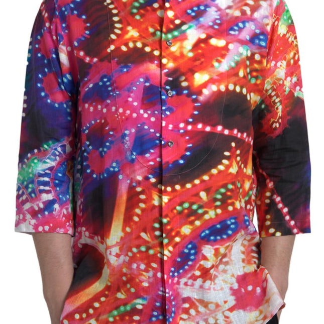 Dolce & Gabbana Multicolor Luminarie Print Linen Shirt
