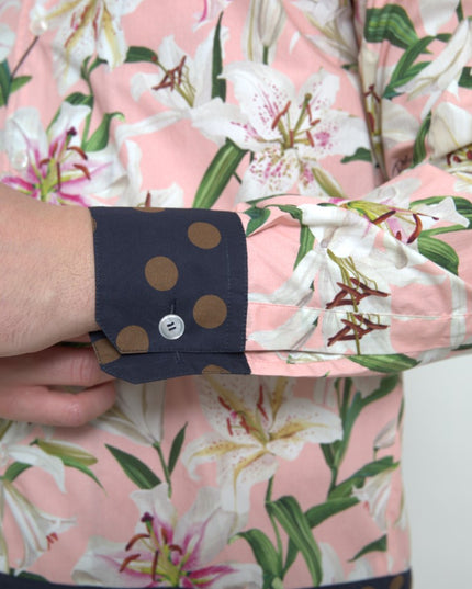 Dolce & Gabbana Cotton Polka Dot Lily Print Collared Shirt