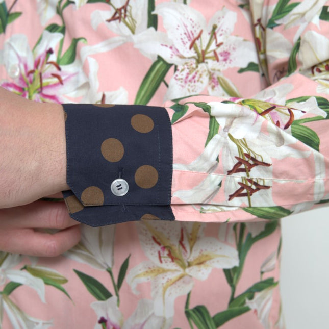 Dolce & Gabbana Cotton Polka Dot Lily Print Collared Shirt