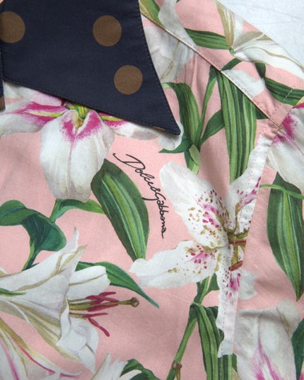 Dolce & Gabbana Cotton Polka Dot Lily Print Collared Shirt